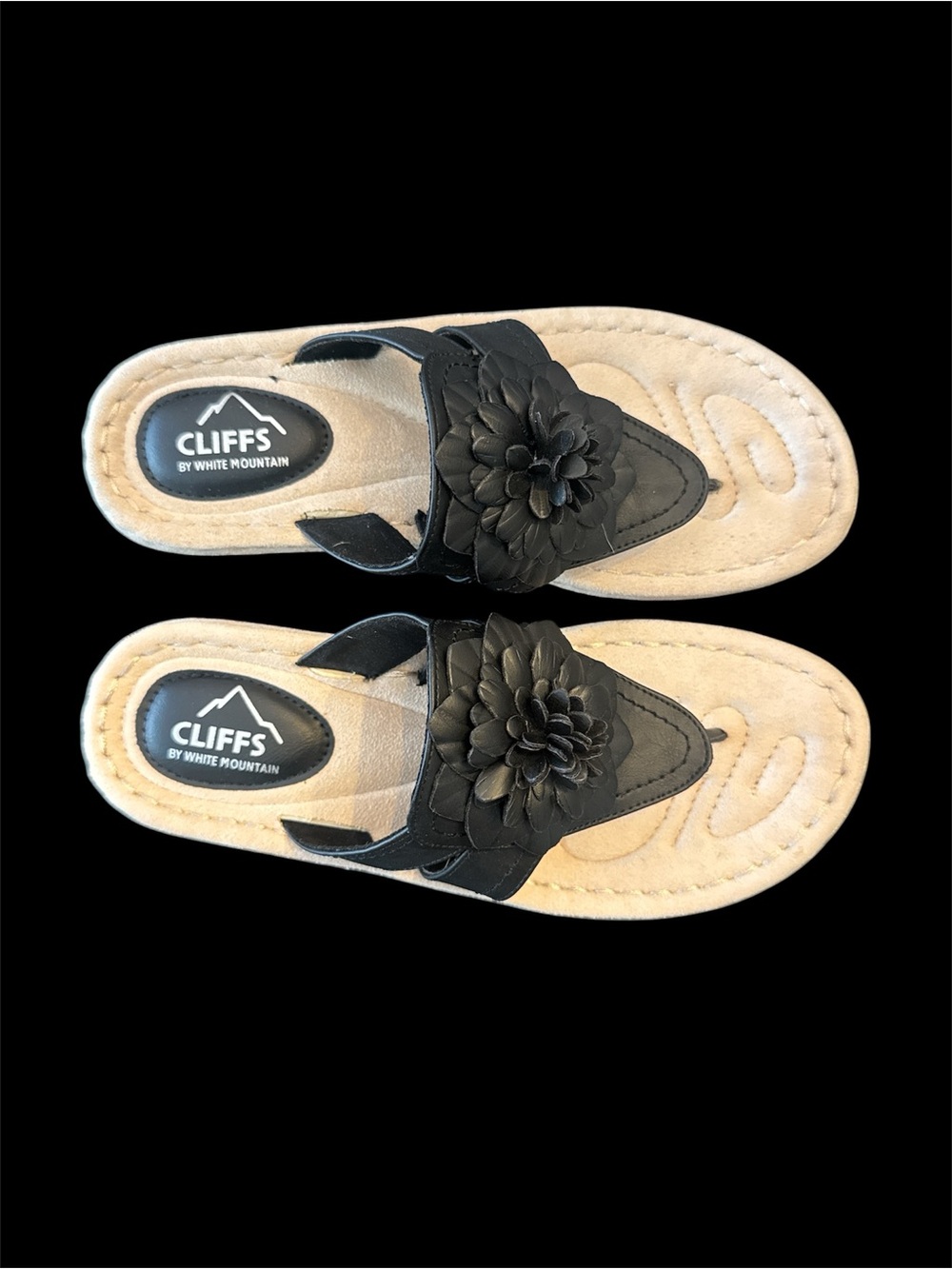 Cliffs by WHITE MOUNTAIN Black Floral Toe-Post Sandals for Women